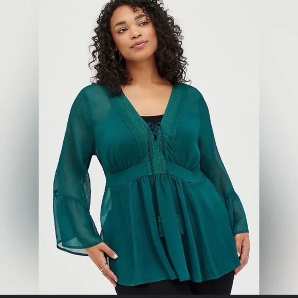 NWT Torrid Emerald Green Babydoll Chiffon Top